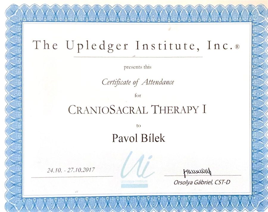 Certifikát Upledger Institute – kraniosakrálna terapia